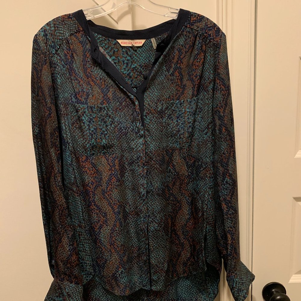 Rebecca Taylor Silk Animal Snake Print Silk Blouse